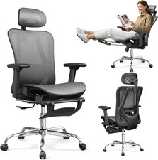Comfy Computer Grey Ergonomic Mesh Office Desk Chair With Footrest Adjustable