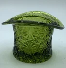 Vtg Fenton Daisy Button Avocado Green Glass Top Hat Art Glass Toothpick Holder