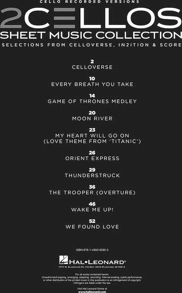 2Cellos - Sheet Music Collection - Selections from Celloverse, In2ition and S... - Image 3 of 4