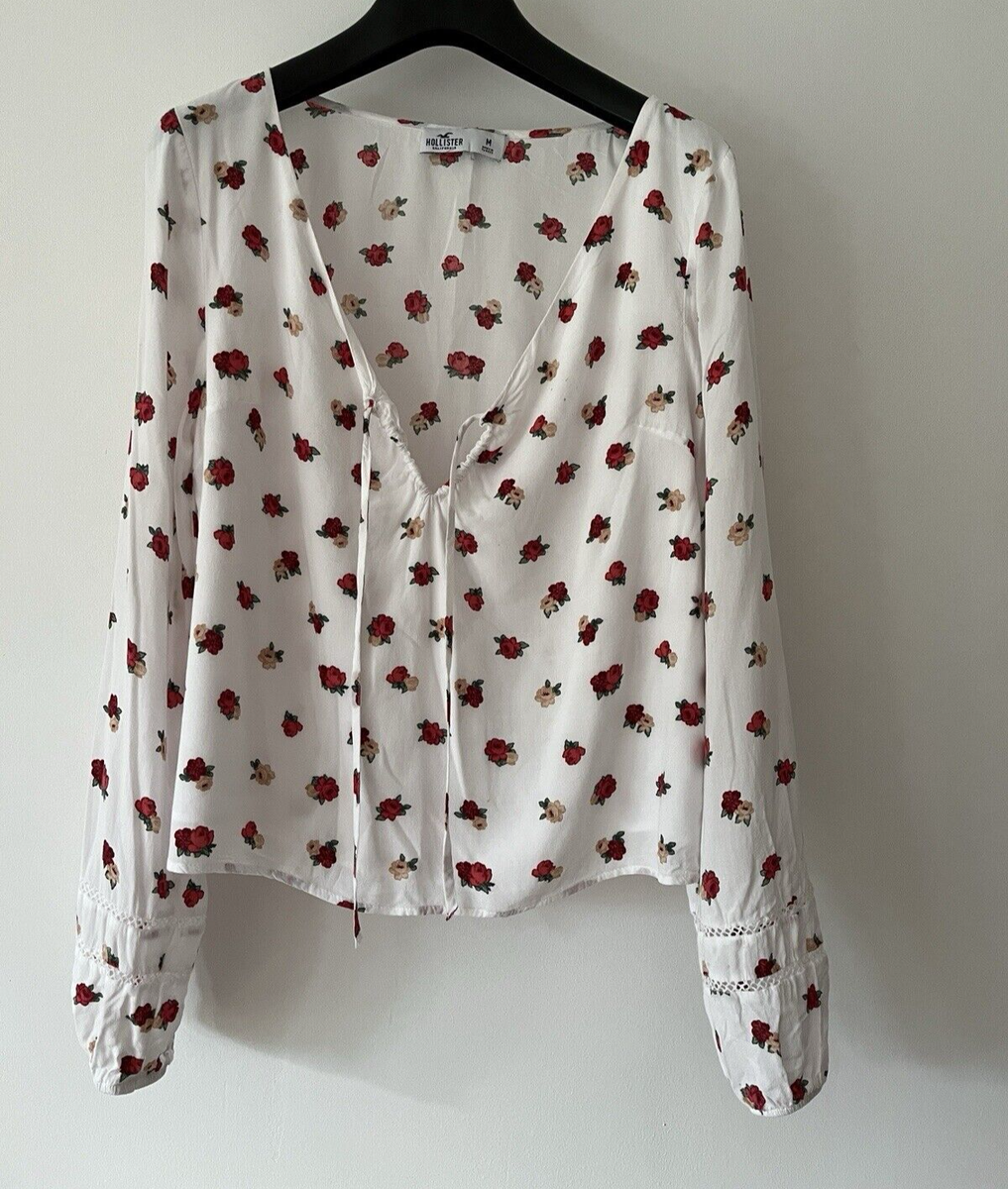 HOLLISTER White Floral Top White With Rose Size M,