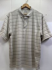 PGA Tour Airflux Mens XL Polo Shirt Tan Striped Short Sleeve Golf Performance