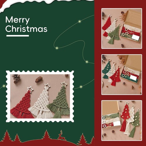 3x Christmas Tree Macrame Craft Kit DIY Christmas Ornaments Hanging Wall K0O2 - Picture 10 of 17