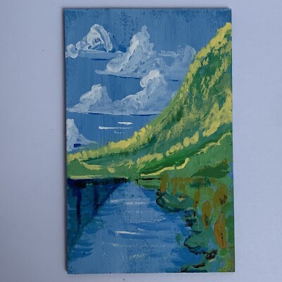 1:12 Scale Painting On Wood  Water & Sky 1 3/4  X 2 3/4  Dollhouse Art
