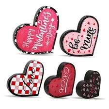 5 Pieces Of Heart Sign Wood Freestanding Red Wooden Hearts For Valentines