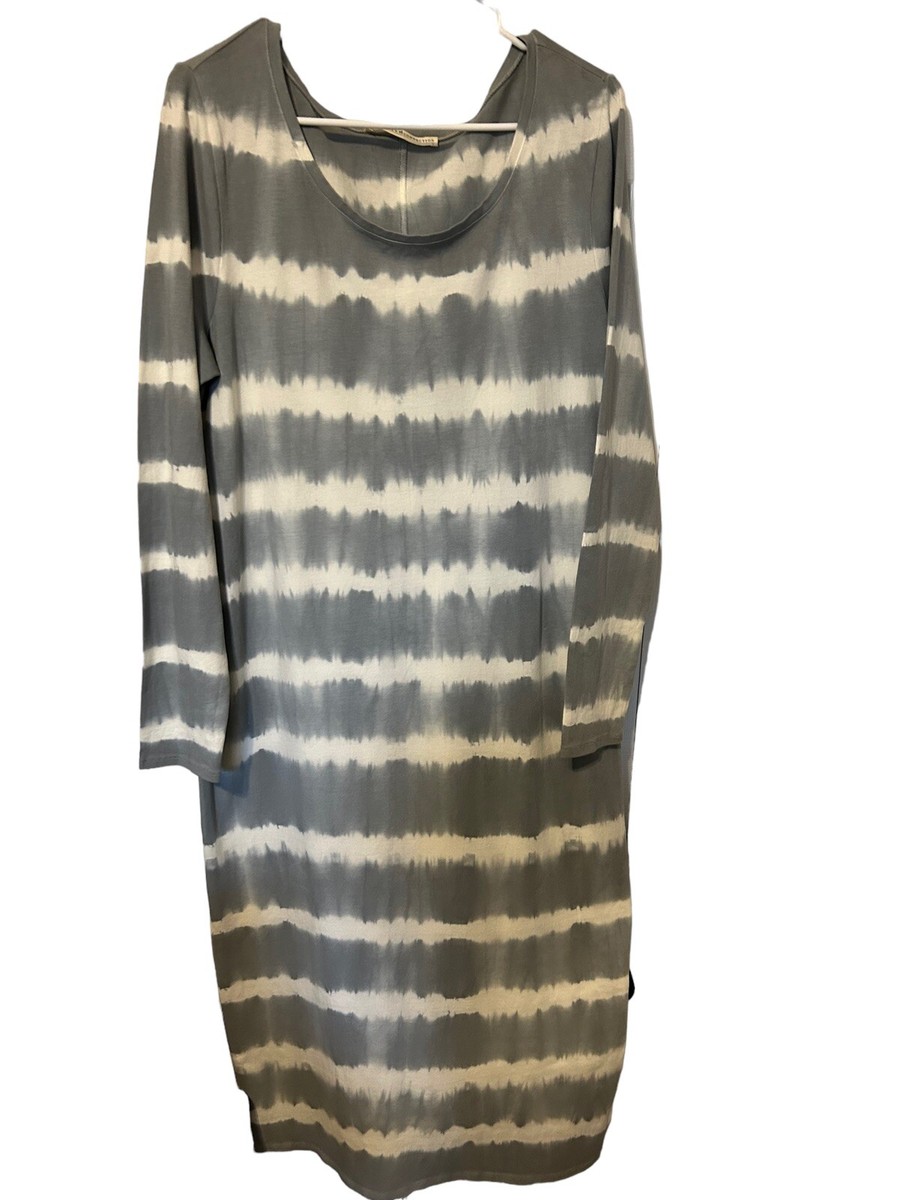 Peruvian Connection Long Sleeve Grey Tie Dye Cotton Knit Maxi Dress Size  Large | eBay