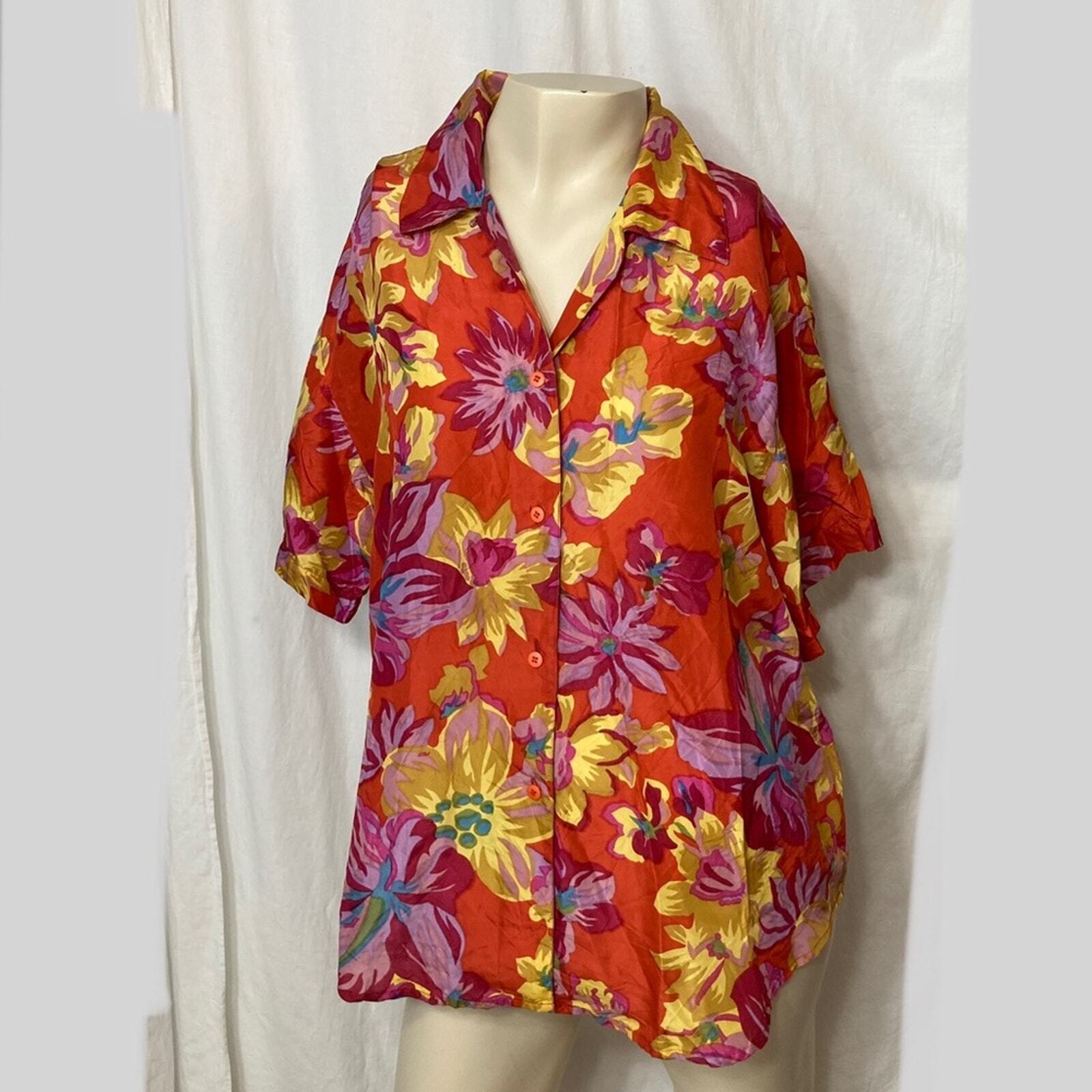 Notations silk flower button down blouse petite m… - image 1