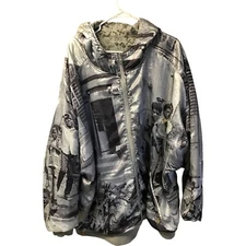 Stash House Full Zip Jacket Mens Size 5XL Gray Graphic Print Hooded Long Sleeve