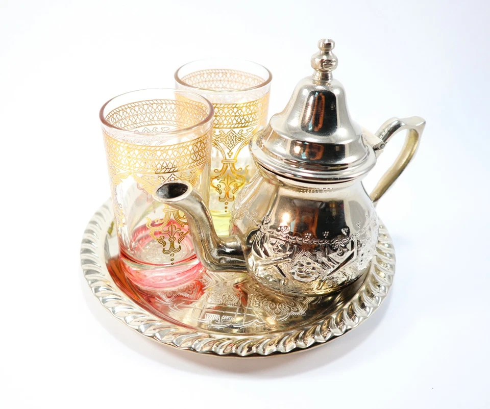 Juego de tetera tradicional de calidad superior coloridos vasos y bandeja dorados **NUEVO** Foto 2 de 3