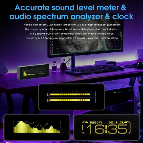 Hi-End OLED Sound Level Meter Audio Spectrum Analyzer Digital Home Decor Clock - Picture 3 of 11