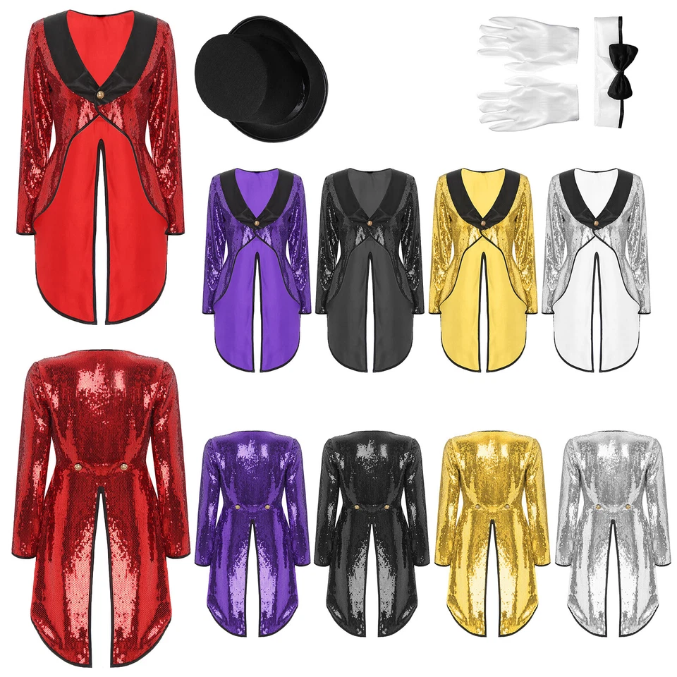 Women's Circus Magic Tailcoat with Hat Collar Gloves Fancy Dress-up Halloween - Image 2 of 4