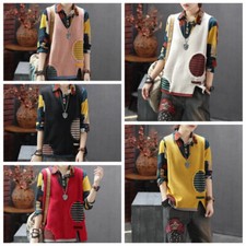 Women Knitted Tank Tops Vest Waistcoat Knitwear Jumper Sweater Patch Retro