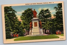 Soldier's And Sailors Monument Fitchburg Massachusetts MA c1950 Vintage Postcard
