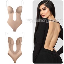 Women Invishaper-Plunge Backless Deep V Bra Backless Thong Bodysuit Body Shaper