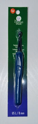 New Boye The Crochet Guy Blue Aluminum Ergonomic Crochet Hook sz L 8mm