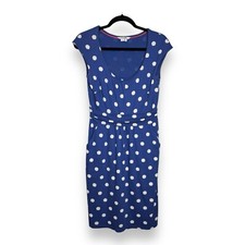 Boden Dress Womens US 6R Blue Polka Dot Shift Cap Sleeve Pockets Cotton Modal