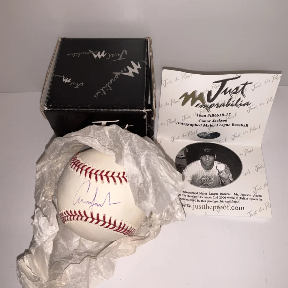 Conor Jackson Just Memorabilia Firmado Automáticamente Oficial MLB Béisbol Certificado de Autenticidad #B6S1B-17 Foto 3 de 4