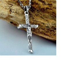 CROSS JESUS CRUCIFIX RELIGIOUS PRAY GOD Pendant On 18" 925 Sterling Silver Chain