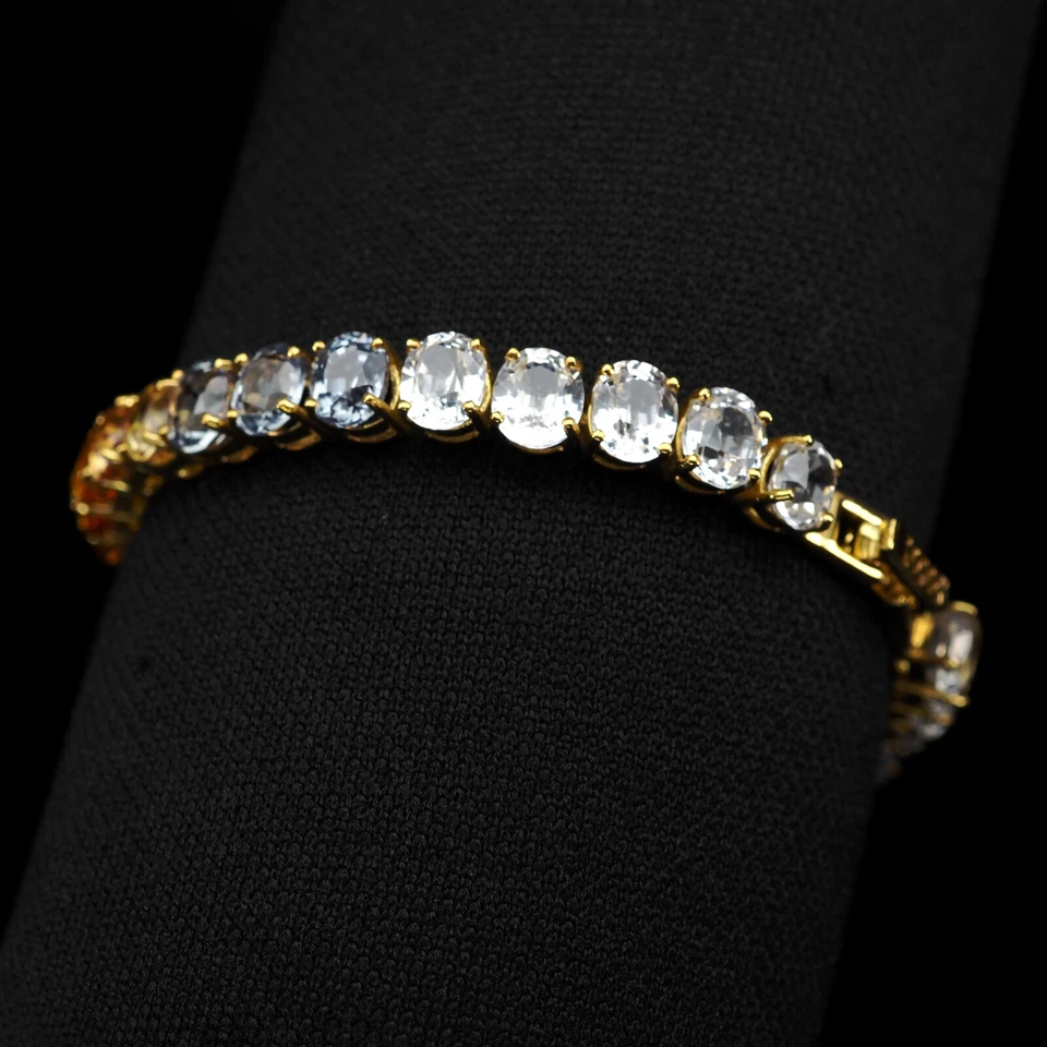Estate Multicolor Sapphire 38.70Ct 925 Sterling Silver 24K Gold Plated Bracelets - Image 3 of 4
