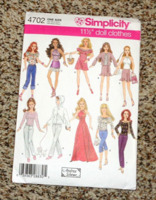 Simplicity Fashion Doll Clothes Pattern 4702 Fits 11.5'' Doll Andrea Schewe NEW 
