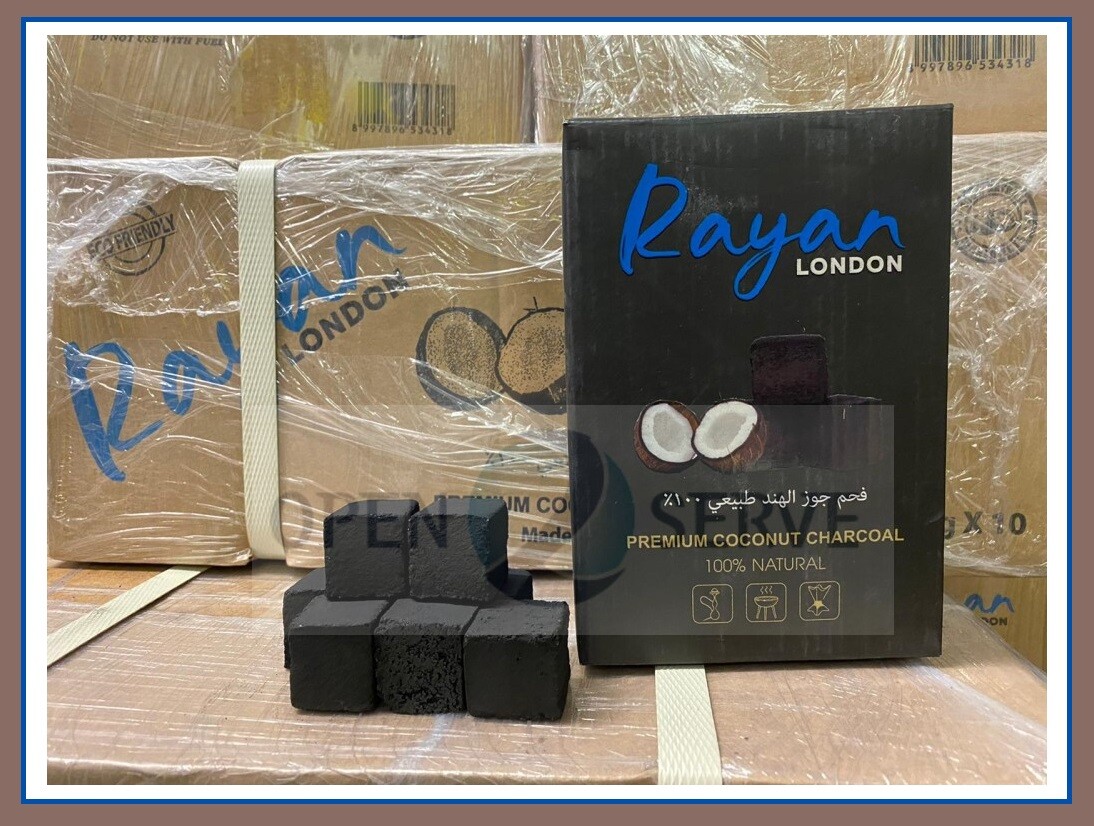 10x Rayan London Premium Coconut Shisha Hookah Cube Coals - 2.5cm Cubed - 1KG