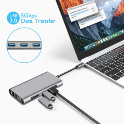 11 in 1 Multiport USB-C Typ C Hub zu USB 3.0 4K HDMI RJ45 SD TF Ports Adapter