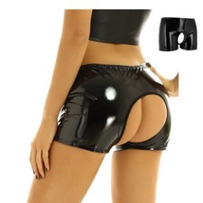 US Women Wetlook Leather Panties Underwear Crotchless Thong G-string Hot Pants