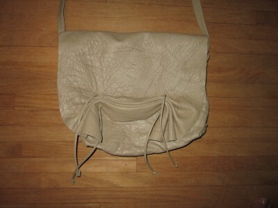 Vtg CARLOS FALCHI Large Beige Buffalo Leather Scrunch Butterfly Crossbody Bag