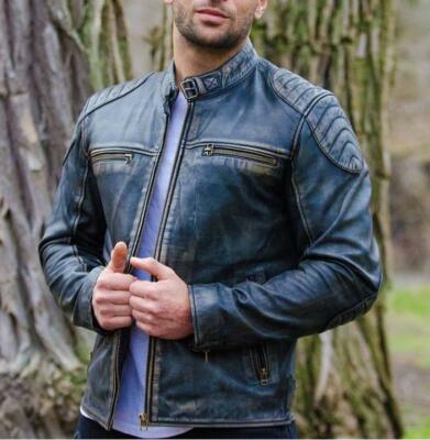 Men's Vintage Black Leather Jacket Biker Distressed Hooligan Motorcycle Jacket