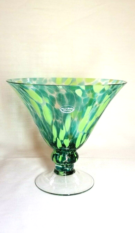 Vtg Royal Gallery Speckled Lime Green Art Glass 8.75 " Pedestal Bowl