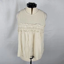 Xhilaration Sleeveless Blouse Women's XXL Cream Ruffles Arc Hem Round Neck