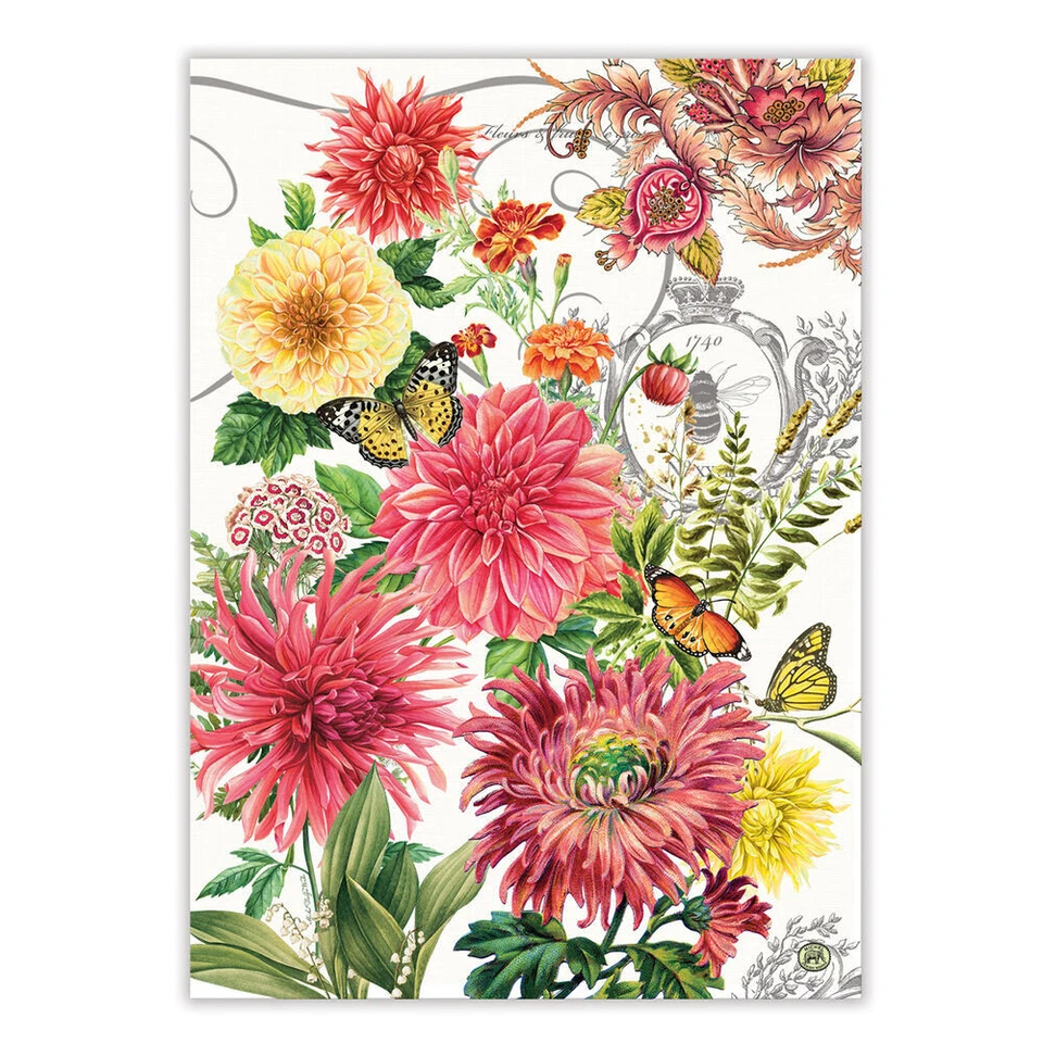 MICHEL DESIGN WOKS Michel Design Works Cotton Kitchen Tea Towel Floral Dahlias - NEW