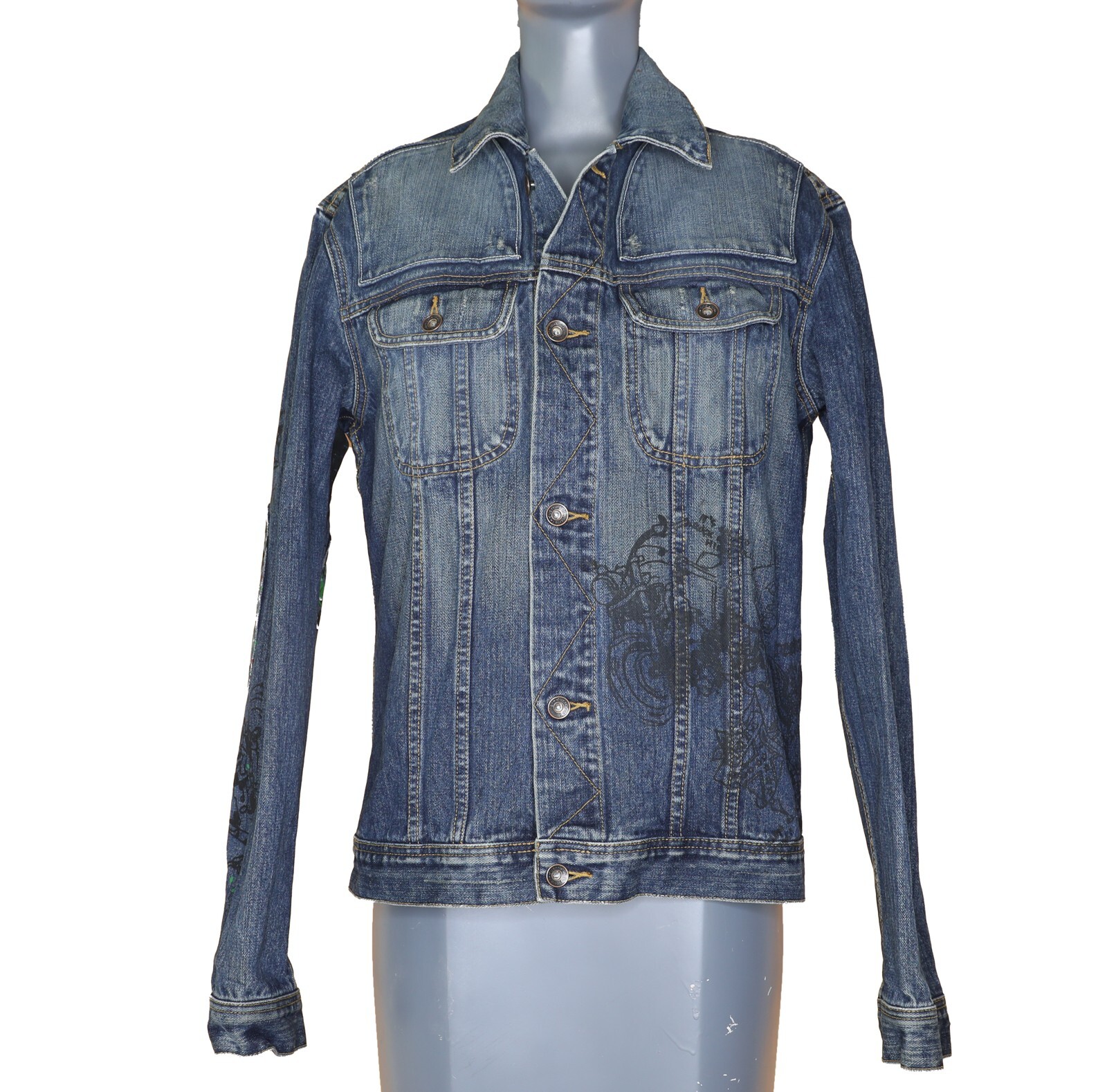 Vintage Denim Jacket Industrie 90’s Unisex Size L, VGC Hand Painted-image