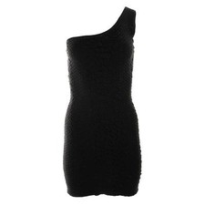 GUESS $129 BLACK BODYCON STYLE STRETCH PYTHON TEXTURED ONE SHOULDER DRESS S NWT