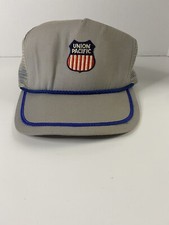 Vintage Union Pacific Railroad Gray Trucker Hat Snapback Cap Rope Made In USA