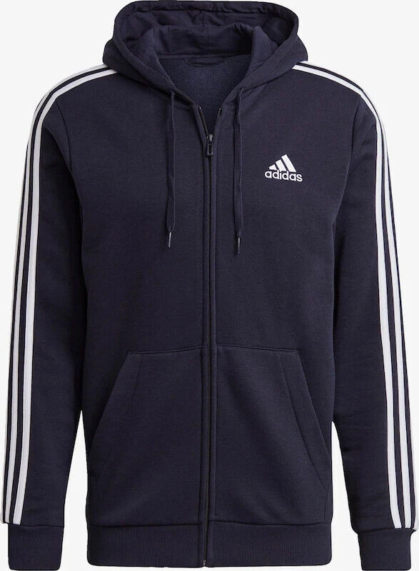 adidas Essentials Fleece 3-Stripes Full-Zip Hoodie Fleece Navy Blue White  GK9053