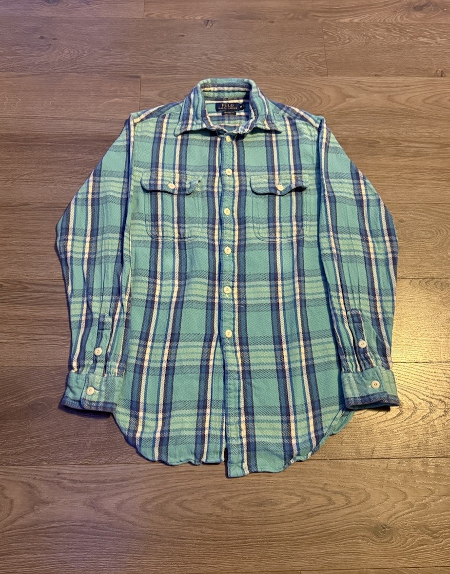 Polo Ralph Lauren Shirt Mens M Blue Plaid Flannel Button Front Long Sleeve