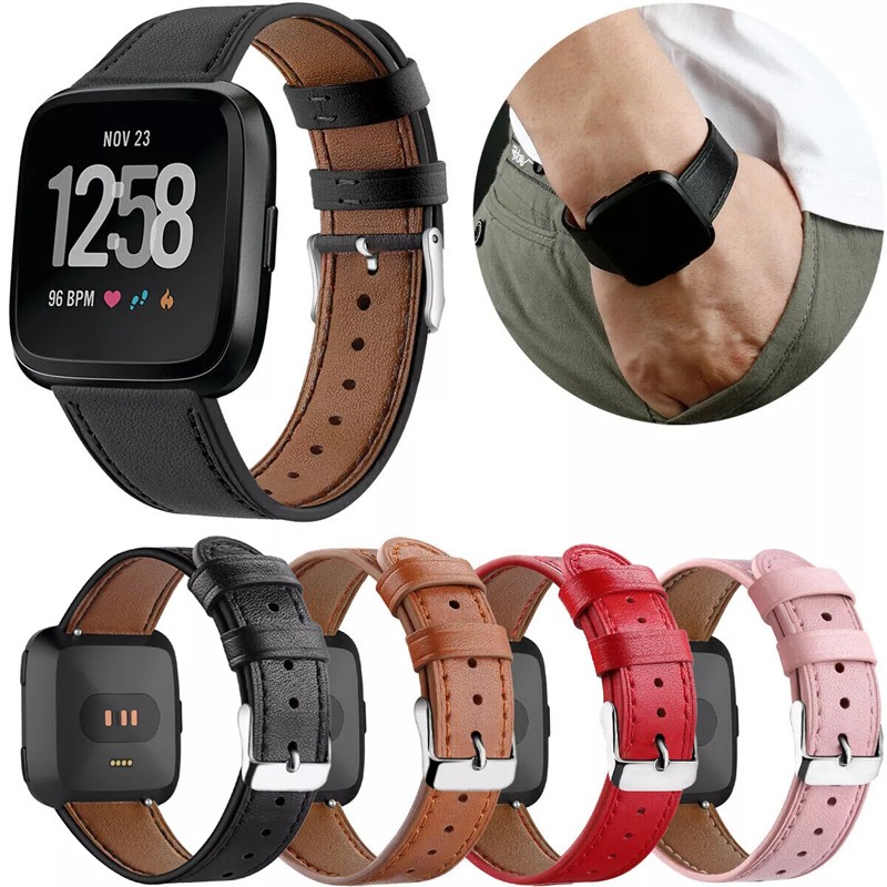 Genuine Leather Watch Strap For Fitbit Versa 4 3 2 Sense Wrist Band Replacement