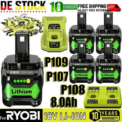 4/2X 8000MAH AKKU Für Ryobi Akku 18V Lithium One Plus RB18L50 P108 RB18L40 P109