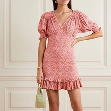 FAITHFULL THE BRAND Margherita Shirred Crepe Mini Dress S