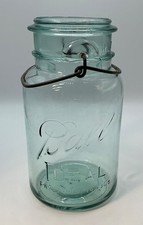 Vintage Ball Ideal Mason Jar - July 14 1908 - Blue Glass - 1 Pint No. 2 - NO LID