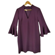 Eliza J Women's Bell Sleeve V-Neck Cut Out Shift Dress Eggplant Purple 14
