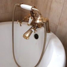 Vintage Brass Victorian Style Gold Telephone Bath Taps & Hand Shower Head Spray
