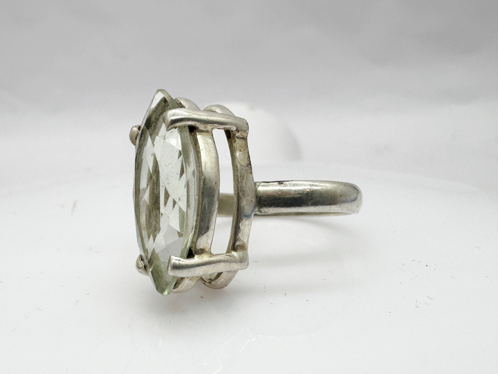 VINTAGE SOLID SILVER SOLITAIRE TEAR DROP FACETED … - image 2