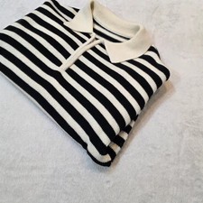 Vintage Men's Knit Collar Sweater White/Black Free Size