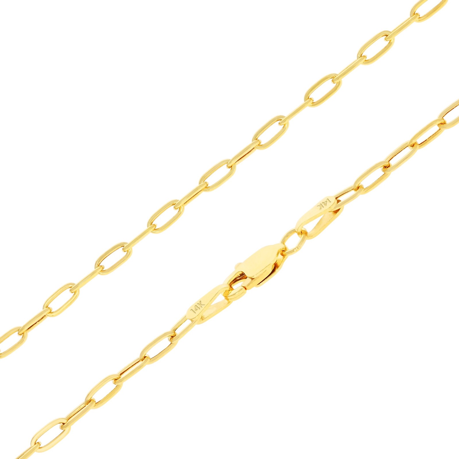 14k Yellow Gold 2mm Paperclip Chain Rolo Dainy Cable Link Necklace Men Women 20"