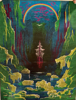 Vintage 1971 Artko Studio #M-516 ICE Neon BLACK LIGHT POSTER Tall Sailing Ship