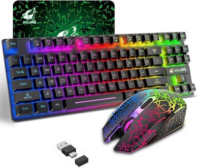 T87 2,4G Kabellose Gaming Tastatur und Maus Set RGB Chroma LED 87 Tasten PC
