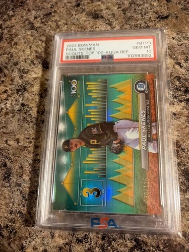 2024 Bowman Scouts Top 100 Paul Skenes #BTP-3 Aqua Refractor /125 (RC) PSA 10