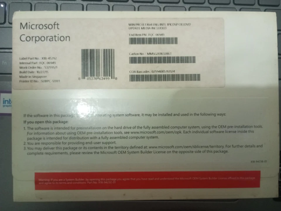 Microsoft Windows 8.1  Pro x64 Bit English  OEI DVD w/ cd key and sticker (New) - Image 3 of 3