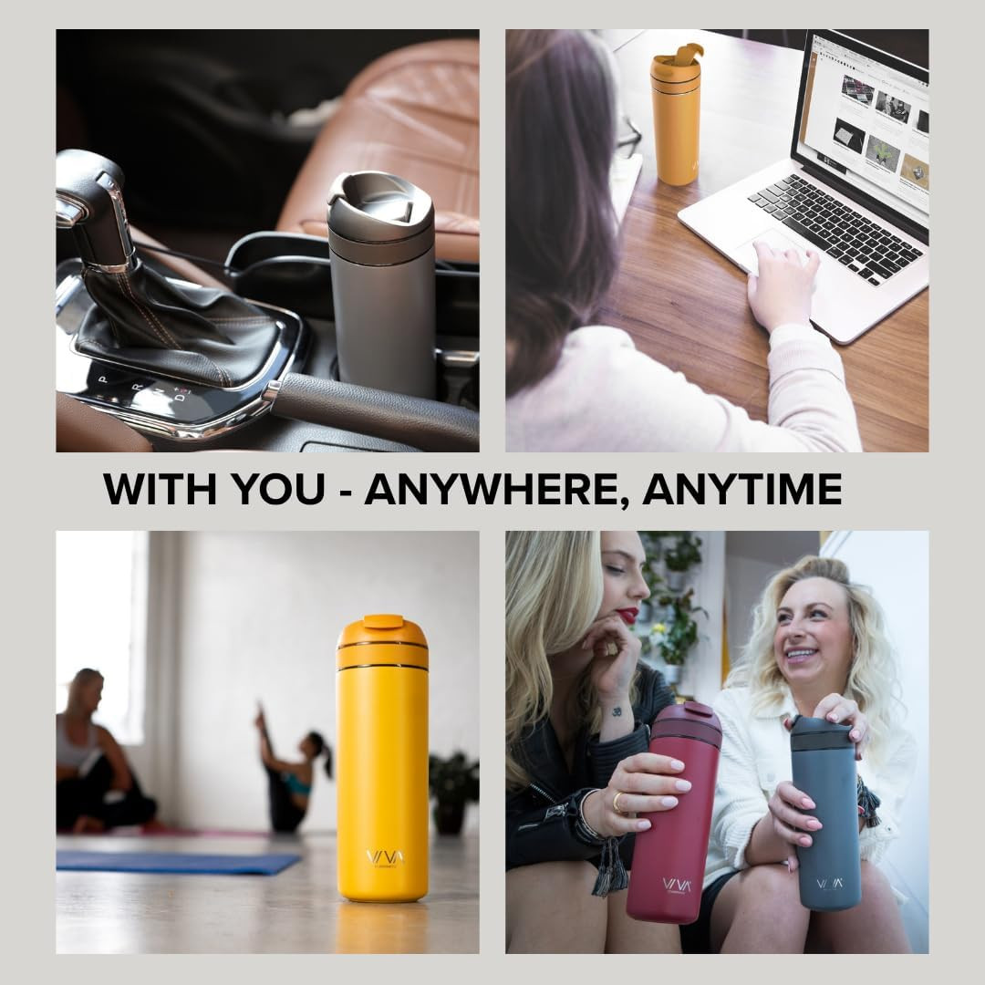 VIVA Recharge Mustard Insulated Tea & Coffee Mug & Travel French Press Coffee Ma